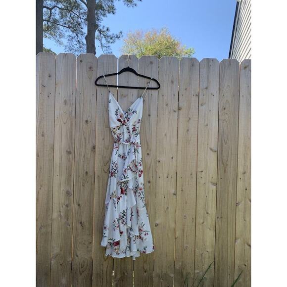 Purple Snow small Floral Ruffle High Low Deep V Dress white‎ spring summer cute - Picture 3 of 9